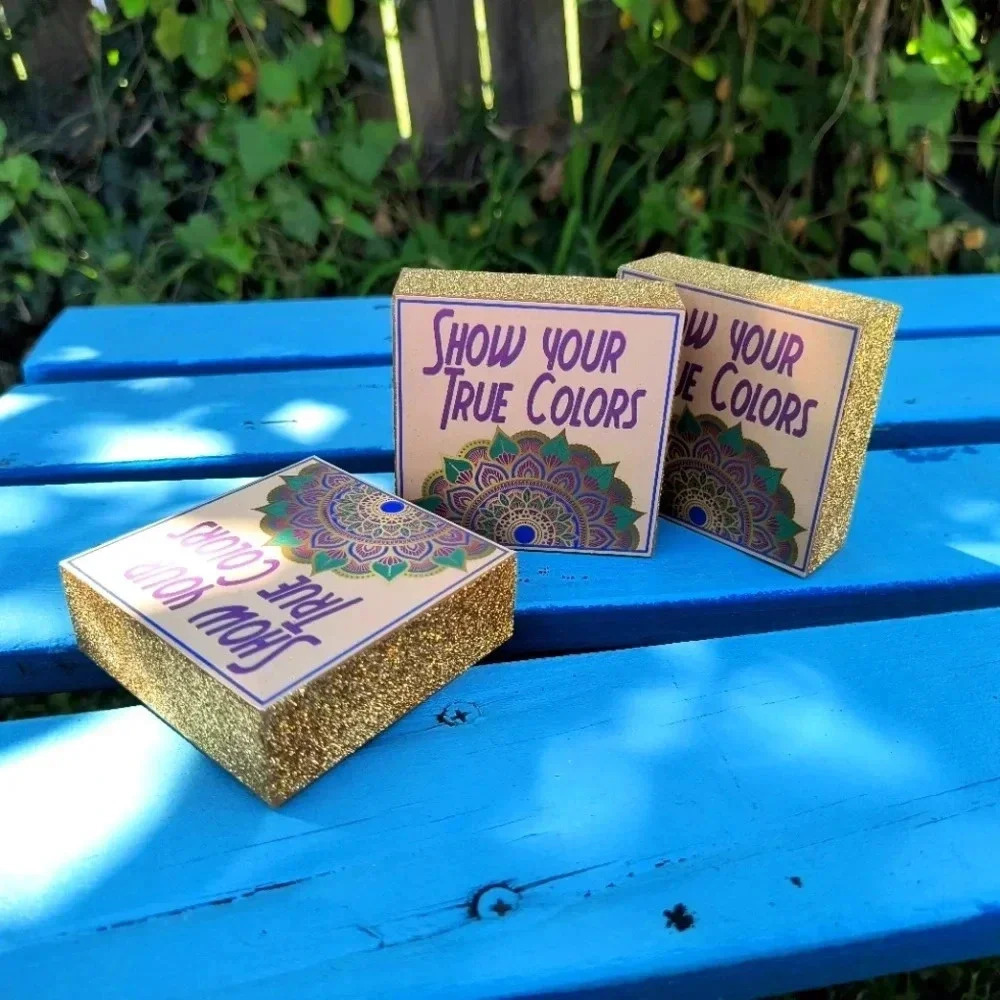 Show your true colors home decor gold sparkle plaque desk purple mandala boho hi